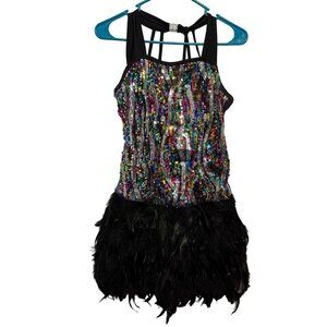 Curtain Call Costumes Sequin & Feather Dress With Strappy Back Size AXL